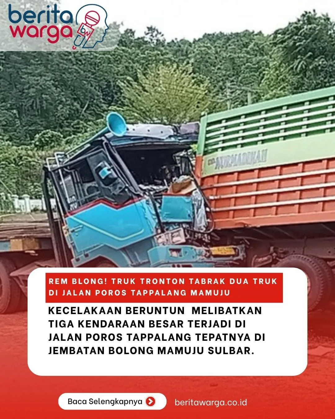 Tabrakan Beruntun, Truk Nyaris Jatuh Dari Atas Jembatan Bolong